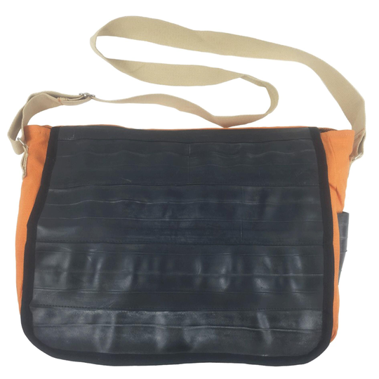 Recycled Inner Tube & Organic Canvas Messenger Bag - Orange