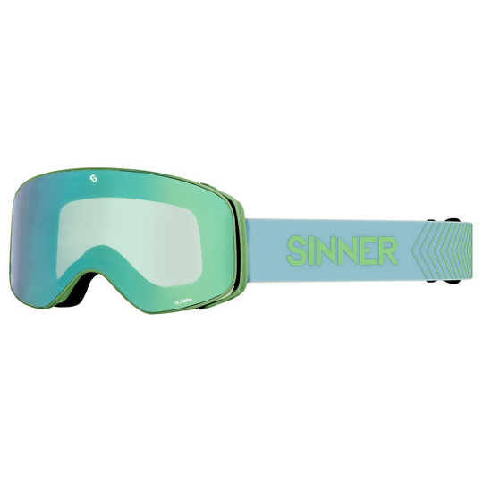 Sinner Olympia Ski Goggles Blue Double Full Green Mirror/CAT3