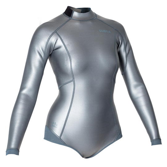 Women Freediving 1.5mm Neoprene Long-sleeve Top Shorty Frd500 Glide Skin Metal