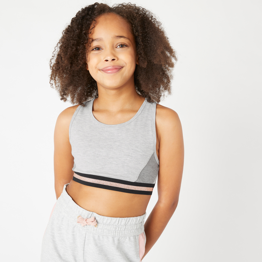 Girls' Cotton Crop Top - Grey