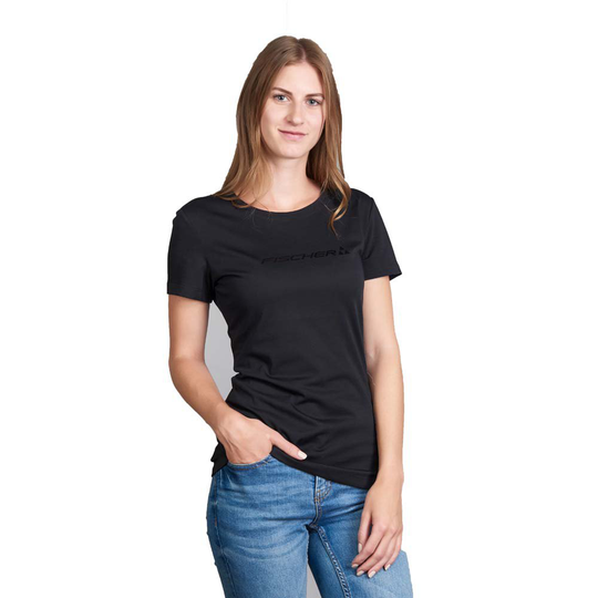 Fischer Big Logo Short Sleeve T-shirt Black 40 Woman