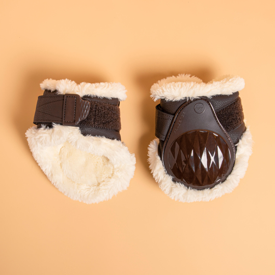 Horse Riding Synthetic Sheepskin Fetlock Boots 580 Twin-pack - Brown