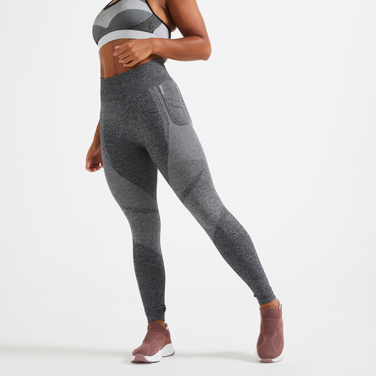 High-waisted Seamless Fitness Leggings With Phone Pocket - Grey