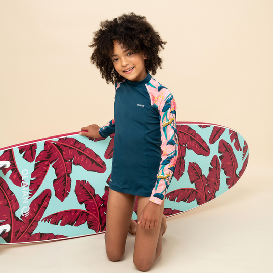 Girl's Long Sleeve Sun Top Petrol Peony