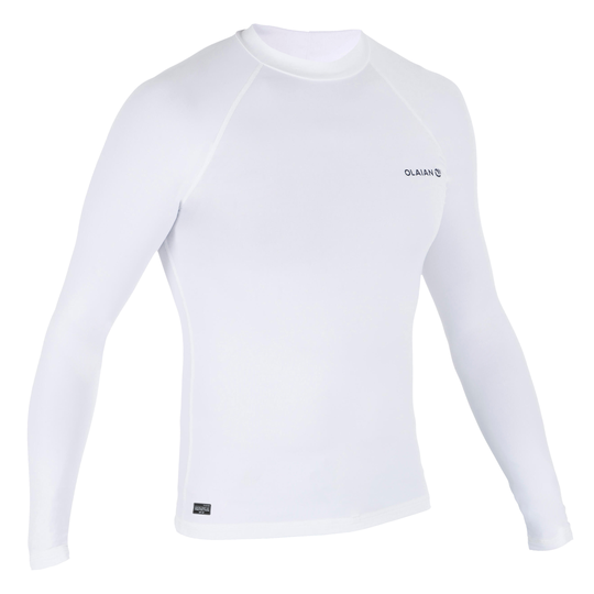 100 Men's Long Sleeve Uv Protection Surfing Top T-shirt - White