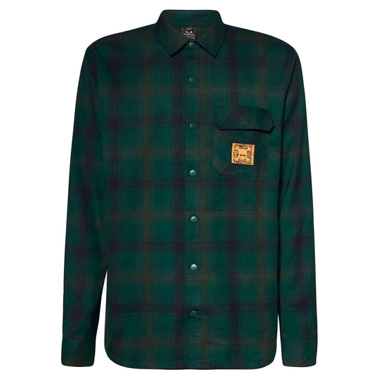 Oakley Apparel Tc Skull Flannel Long Sleeve Shirt Green S Man