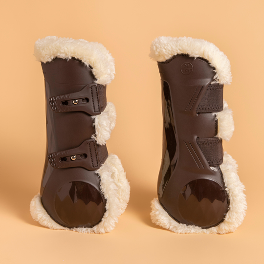 Horse Riding Synthetic Sheepskin Tendon Boots 580 Twin-pack - Brown